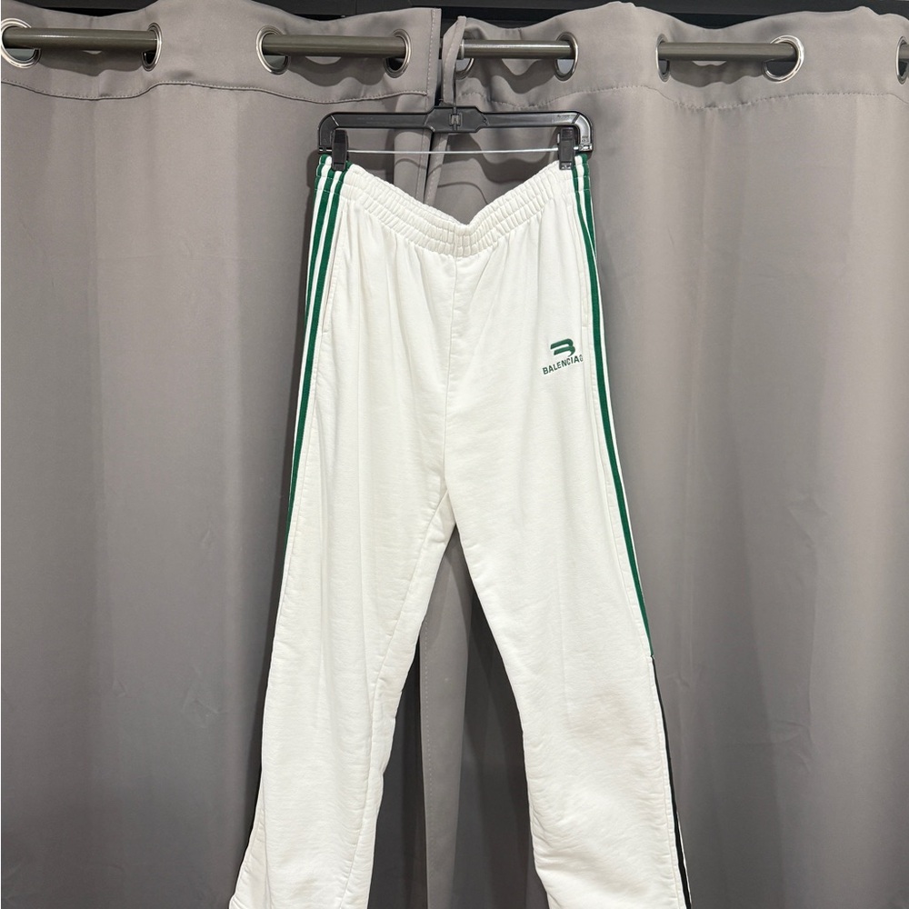 Balanciaga men's white joggers tracksuits with Green Stripes Sz L
